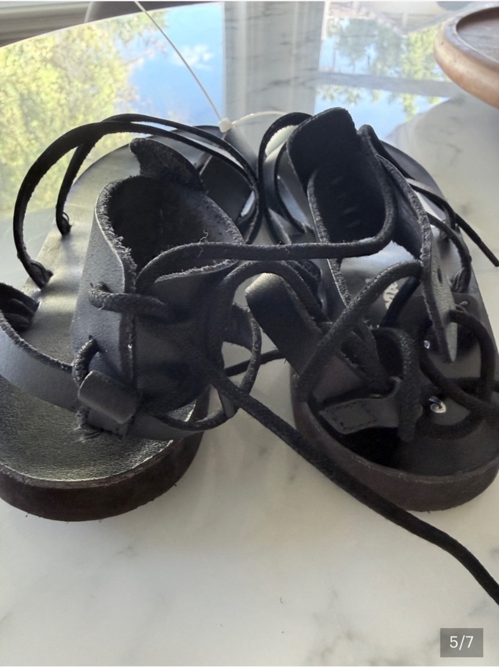 Free People Black Leather Gladiator Lace-Up Sandals “Vacation Day” - Picture 6 of 7